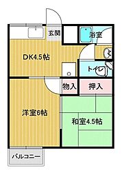 宮川アパート 2DKの間取図画像