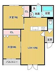 ウィングコート長府 2LDKの間取図画像