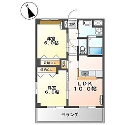 ル・レーヴグラシュー 2LDKの間取図画像