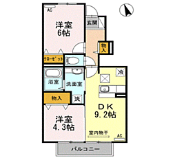 ルミエールひびき 2DKの間取図画像