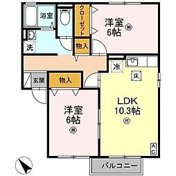 カーサエスペランザB 2LDKの間取図画像
