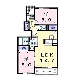 リバーサイドサワナミC 2LDKの間取図画像