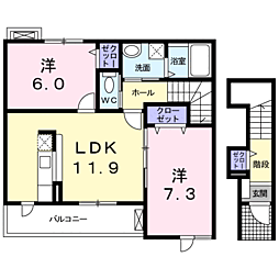 フルールメゾンC棟 2LDKの間取図画像