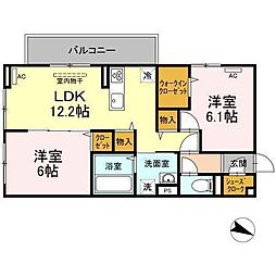 セジュール鵬舟6 2LDKの間取図画像