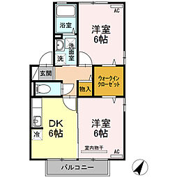 グランモアはら 2DKの間取図画像