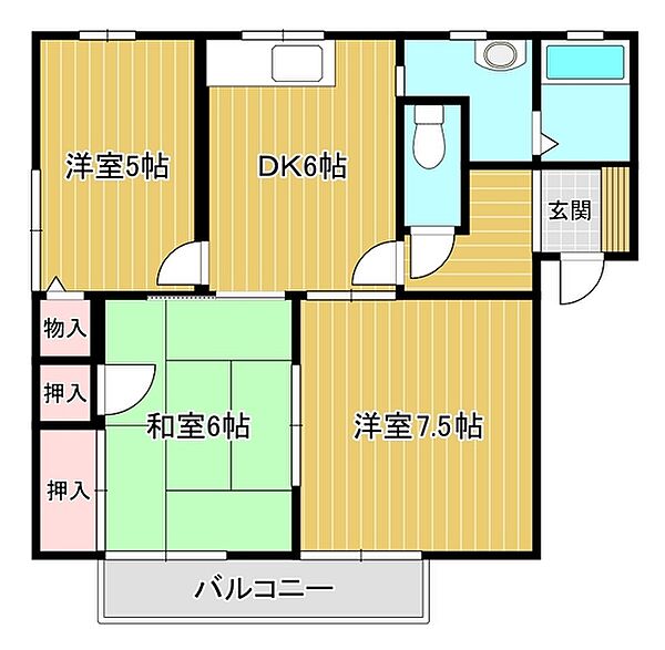 KハイツB棟 202｜山口県防府市惣社町(賃貸アパート3DK・2階・56.20㎡)の写真 その2