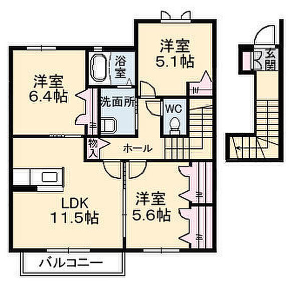 グランマスト新橋E棟 212｜山口県防府市新橋町(賃貸アパート3LDK・2階・73.71㎡)の写真 その2