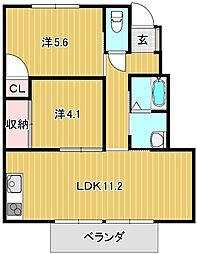 タウンズライト 1階2LDKの間取り