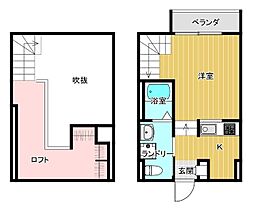 リバティ田島 2階1SKの間取り