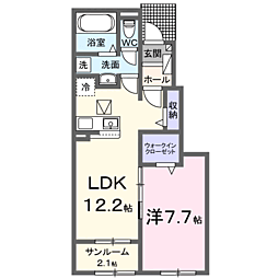 グラッシュフル B 1LDKの間取図画像