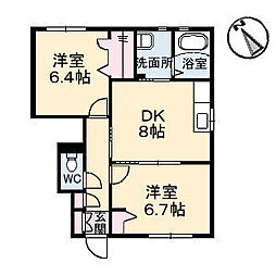 グランマスト田島B 2DKの間取図画像