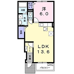 ヴィラリヴィエールB 1LDKの間取図画像