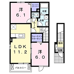 プラシードK.KB 2LDKの間取図画像