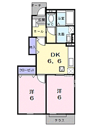 メロウ・パヒューム2トレゾア 2DKの間取図画像