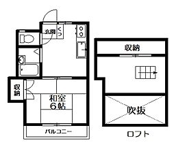 コーポ芳傳 1Kの間取図画像