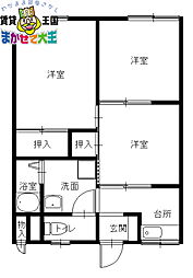 大川ハイツ 3Kの間取図画像