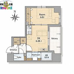 トレジャーフロントステーション 1DKの間取図画像