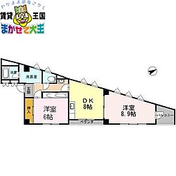 リバーサイド西山 2DKの間取図画像
