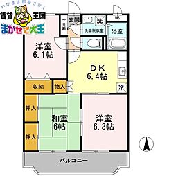 柳原マンションI 3階3DKの間取り
