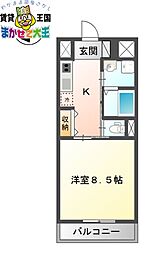 パークテラス中園 1Kの間取図画像