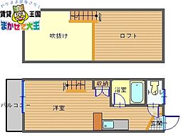 パレス御船蔵 2階ワンルームの間取り