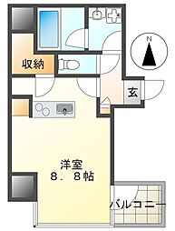 VILLA CIELO 9階ワンルームの間取り