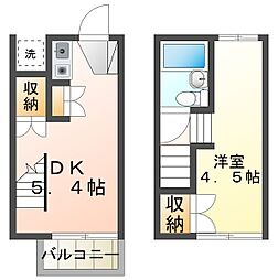 芦花フローラル 2階1DKの間取り