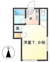 グリーンフィールド 1階ワンルームの間取り