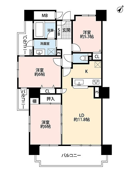 充実の3lDKの嬉しい角部屋です。