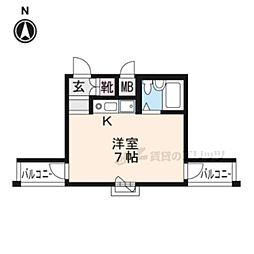 阪急京都本線 西院駅 徒歩8分の賃貸マンション 2階ワンルームの間取り