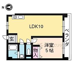 京福電気鉄道北野線 北野白梅町駅 徒歩5分の賃貸マンション 2階1LDKの間取り