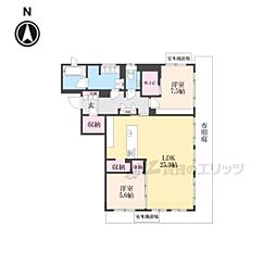 パ―チェ三条菊鉾町 1階2LDKの間取り