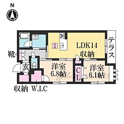 シャーメゾン西ノ京 1階2LDKの間取り