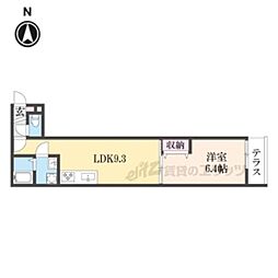 京都市営烏丸線 五条駅 徒歩6分の賃貸アパート 1階1LDKの間取り