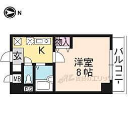 京都市営烏丸線 今出川駅 徒歩18分の賃貸マンション 2階1Kの間取り