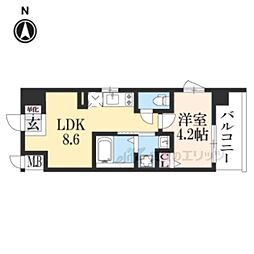 阪急京都本線 西院駅 徒歩9分の賃貸マンション 3階1DKの間取り