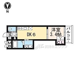 JR山陰本線 二条駅 徒歩14分の賃貸マンション 2階1DKの間取り