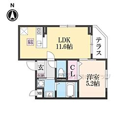 ソレイユ八条春日 1LDKの間取図画像