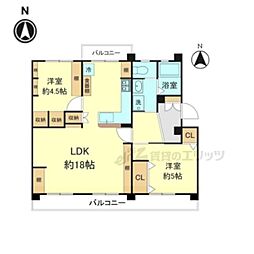 東大路高野第3住宅27棟 2LDKの間取図画像