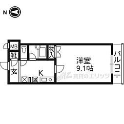 パインフィールド壬生 1Kの間取図画像