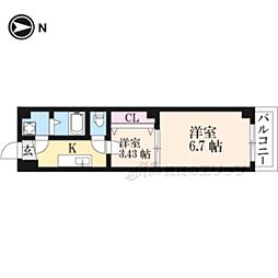 朱雀館 1Kの間取図画像