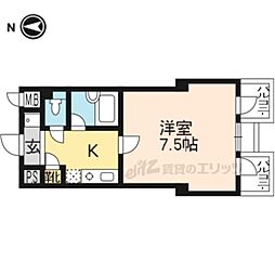 パインフィールド御池 1Kの間取図画像