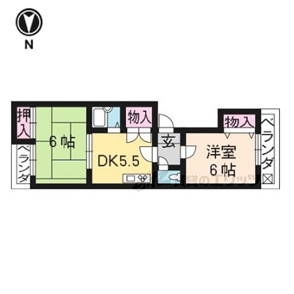 コーポ山徳 201｜京都府京都市北区紫野中柏野町(賃貸マンション2DK・2階・45.00㎡)の写真 その2