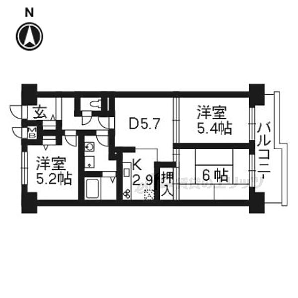 山ノ内パークホームズ ｜京都府京都市右京区山ノ内養老町(賃貸マンション3DK・2階・56.66㎡)の写真 その2