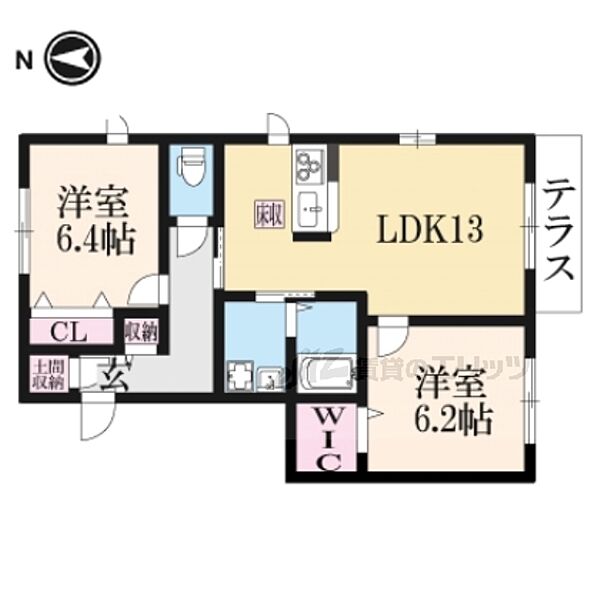 シャーメゾン西伊織 101｜京都府京都市左京区北白川西伊織町(賃貸アパート2LDK・1階・60.87㎡)の写真 その2