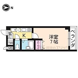 ウエステート聖護院 4階1Kの間取り