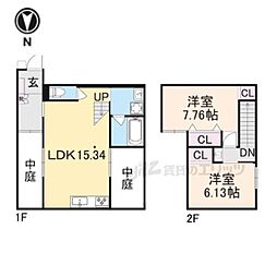 仮称）今出川コートハウス 2階2LDKの間取り