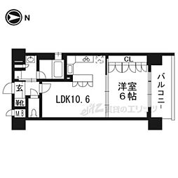 リーガル京都河原町五条II 6階1LDKの間取り