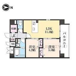 京福電気鉄道北野線 北野白梅町駅 徒歩13分の賃貸マンション 3階2LDKの間取り