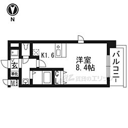 京都市営烏丸線 五条駅 徒歩2分の賃貸マンション 7階ワンルームの間取り